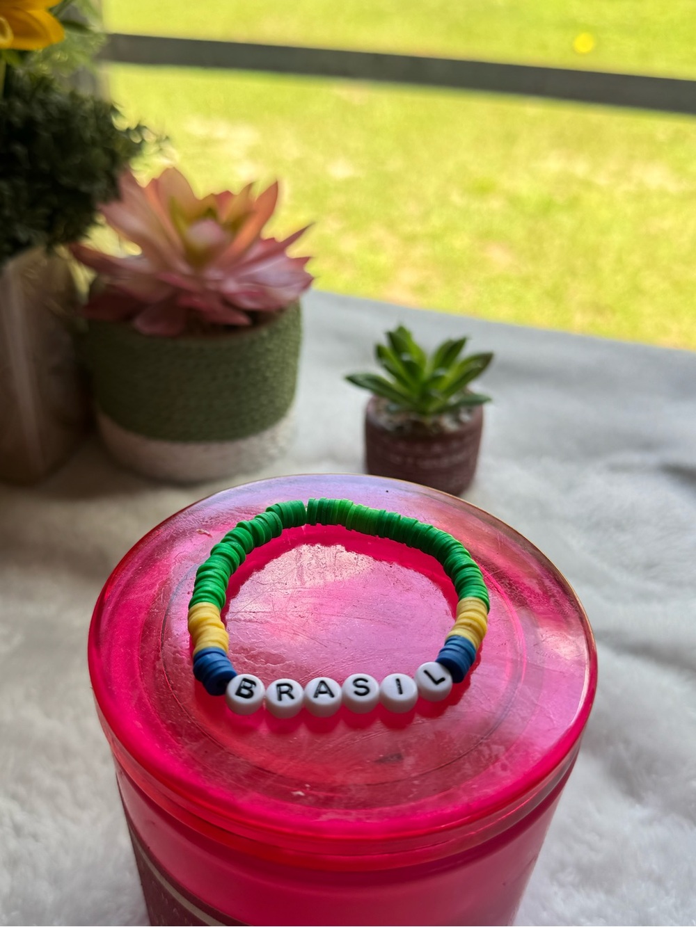 Handmade Brazil Bracelet | Brazil Flag Colors | Stretch Beaded Bracelet